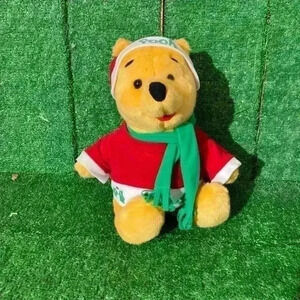 Vintage 1996 Mattel Winnie the Pooh Christmas Winter Plush Disney Hat Scarf 15"
